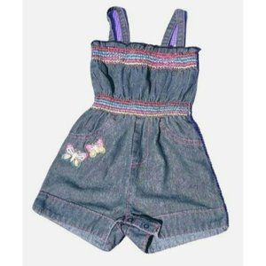 Carter's Size 18M 100% Cotton 1 Piece Shorts Set Straps Embroidered Butterflies